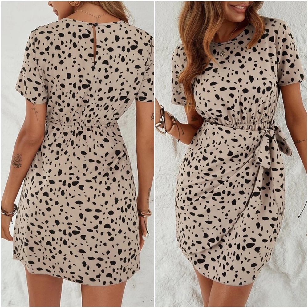 Leopard Print Side Tie Short Sleeve Dress - Picture 5 of 6